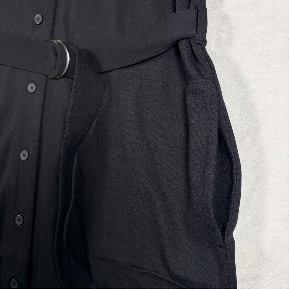 CLUB MONACO Black Ponte Knit Belted Button Front Mini Shirt Dress L - Picture 5 of 7